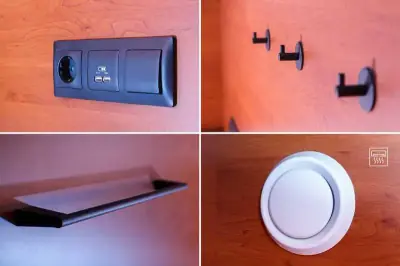 Детали капсульного номера GettSleep: розетка, USB, вешалки и вентиляция